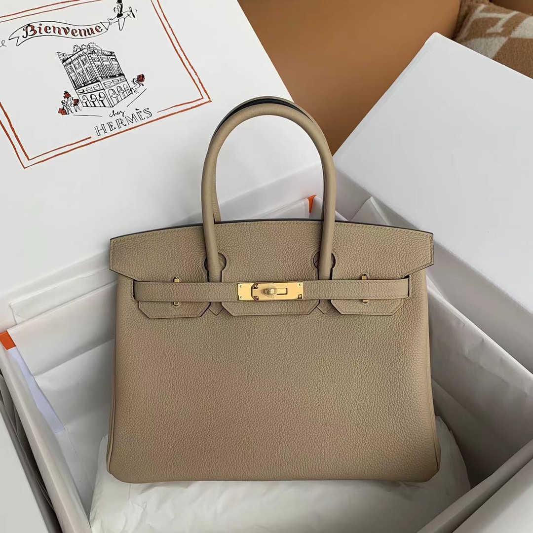 Hermes Birkin 30CM Togo Leather Handbag Apricot